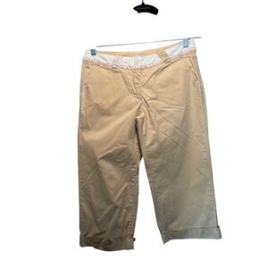 Sitwell Khaki Crop Pants Womens Size 4 Cotton Cuffed Capri Contrast Waistband